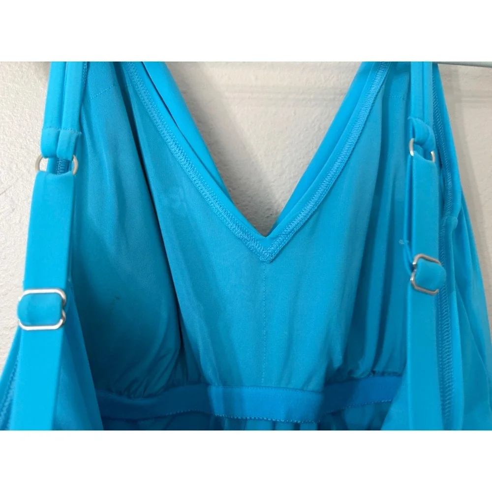 Lands‎ End Womens Turquoise Blue Surplice Wrap Swim Dress Size L 14-16